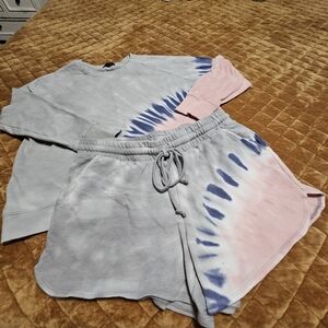 Tie-Dye Sweatshirt Shorts Set Sz Lg Summer Beach Lounge Free People Vibes